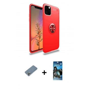 MARSİLYAN™- iPhone 11 Pro Max Kılıf Yankı Form Prime - Siyah 34D Izgaralı Cam + Metal Kamera Lens Koruma Cam - GS
