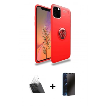 MARSİLYAN™- iPhone 11 Pro Max Kılıf Yankı Form Prime - Siyah 3D Antistatik Hayalet Cam Ekran Koruyucu + Kamera Lens Koruma Cam - SF