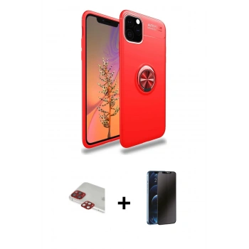 MARSİLYAN™- iPhone 11 Pro Max Kılıf Yankı Form Prime - Siyah 3D Antistatik Hayalet Cam Ekran Koruyucu + Pers Alüminyum Kamera Lens - KI