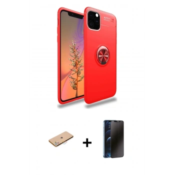 MARSİLYAN™- iPhone 11 Pro Max Kılıf Yankı Form Prime - Siyah 3D Antistatik Hayalet Cam Ekran Koruyucu + Renkli Kamera Lens Koruma Cam - PE