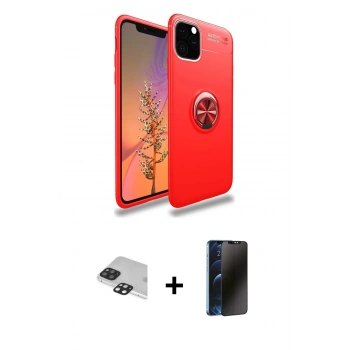 MARSİLYAN™- iPhone 11 Pro Max Kılıf Yankı Form Prime - Siyah 3D Antistatik Hayalet Cam Ekran Koruyucu + Pers Alüminyum Kamera Lens - SH