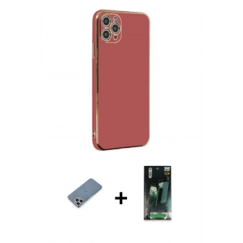 MARSİLYAN™- iPhone 11 Pro Max Kılıf Yankı Serisi - Şeffaf 360 Full Body Arka Koruyucu + Metal Kamera Lens Koruma Cam - GS