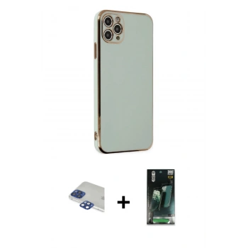 MARSİLYAN™- iPhone 11 Pro Max Kılıf Yankı Serisi - Şeffaf 360 Full Body Arka Koruyucu + Pers Alüminyum Kamera Lens - LT