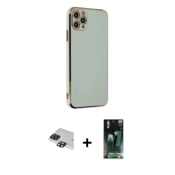 MARSİLYAN™- iPhone 11 Pro Max Kılıf Yankı Serisi - Şeffaf 360 Full Body Arka Koruyucu + Pers Alüminyum Kamera Lens - SH