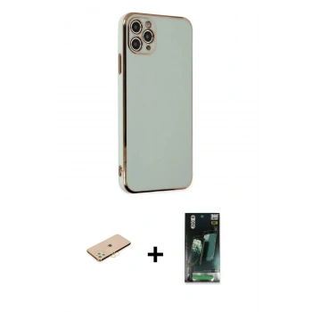 MARSİLYAN™- iPhone 11 Pro Max Kılıf Yankı Serisi - Şeffaf 360 Full Body Arka Koruyucu + Renkli Kamera Lens Koruma Cam - SI