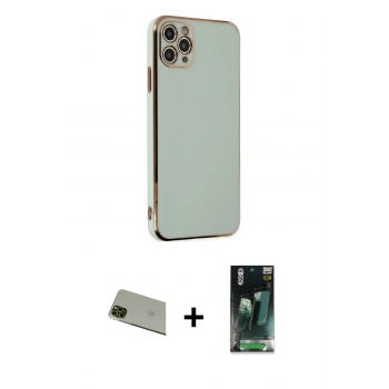 MARSİLYAN™- iPhone 11 Pro Max Kılıf Yankı Serisi - Şeffaf 360 Full Body Arka Koruyucu + Rainbow Kamera Lens Koruma Cam - YL