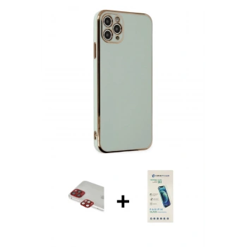 MARSİLYAN™- iPhone 11 Pro Max Kılıf Yankı Serisi - Şeffaf Pasifik Cam Ekran Koruyucu + Pers Alüminyum Kamera Lens - KI