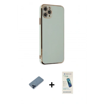 MARSİLYAN™- iPhone 11 Pro Max Kılıf Yankı Serisi - Şeffaf Pasifik Cam Ekran Koruyucu + Metal Kamera Lens Koruma Cam - MI