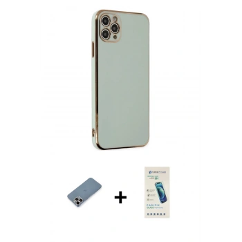 MARSİLYAN™- iPhone 11 Pro Max Kılıf Yankı Serisi - Şeffaf Pasifik Cam Ekran Koruyucu + Metal Kamera Lens Koruma Cam - MR