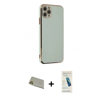 MARSİLYAN™- iPhone 11 Pro Max Kılıf Yankı Serisi - Şeffaf Pasifik Cam Ekran Koruyucu + Rainbow Kamera Lens Koruma Cam - GD