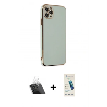 MARSİLYAN™- iPhone 11 Pro Max Kılıf Yankı Serisi - Şeffaf Pasifik Cam Ekran Koruyucu + Kamera Lens Koruma Cam - SF