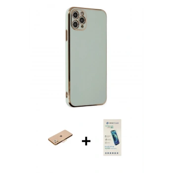 MARSİLYAN™- iPhone 11 Pro Max Kılıf Yankı Serisi - Şeffaf Pasifik Cam Ekran Koruyucu + Renkli Kamera Lens Koruma Cam - TU