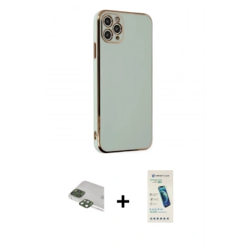 MARSİLYAN™- iPhone 11 Pro Max Kılıf Yankı Serisi - Şeffaf Pasifik Cam Ekran Koruyucu + Pers Alüminyum Kamera Lens - YL