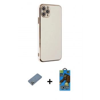 MARSİLYAN™- iPhone 11 Pro Max Kılıf Yankı Serisi - Siyah 18D Cam Ekran Koruyucu + Shine Kamera Lens Koruma Cam - GS