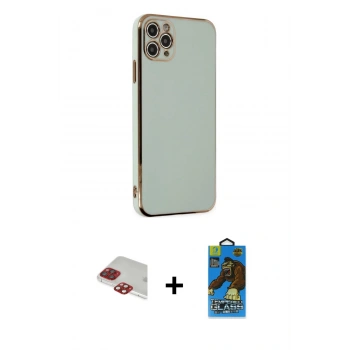 MARSİLYAN™- iPhone 11 Pro Max Kılıf Yankı Serisi - Siyah 18D Cam Ekran Koruyucu + Pers Alüminyum Kamera Lens - KI