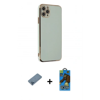MARSİLYAN™- iPhone 11 Pro Max Kılıf Yankı Serisi - Siyah 18D Cam Ekran Koruyucu + Shine Kamera Lens Koruma Cam - MI