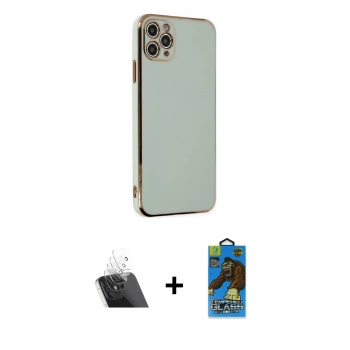 MARSİLYAN™- iPhone 11 Pro Max Kılıf Yankı Serisi - Siyah 18D Cam Ekran Koruyucu + Kamera Lens Koruma Cam - SF