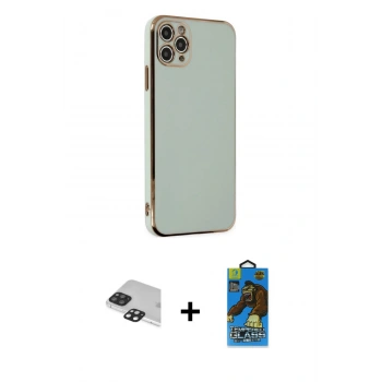 MARSİLYAN™- iPhone 11 Pro Max Kılıf Yankı Serisi - Siyah 18D Cam Ekran Koruyucu + Pers Alüminyum Kamera Lens - SH