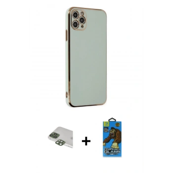 MARSİLYAN™- iPhone 11 Pro Max Kılıf Yankı Serisi - Siyah 18D Cam Ekran Koruyucu + Pers Alüminyum Kamera Lens - YL