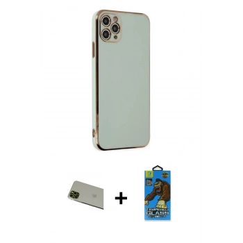 MARSİLYAN™- iPhone 11 Pro Max Kılıf Yankı Serisi - Siyah 18D Cam Ekran Koruyucu + Rainbow Kamera Lens Koruma Cam - YL