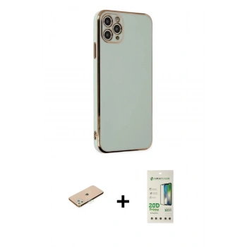 MARSİLYAN™- iPhone 11 Pro Max Kılıf Yankı Serisi - Siyah 20D Premium Cam Ekran Koruyucu + Renkli Kamera Lens Koruma Cam - YL