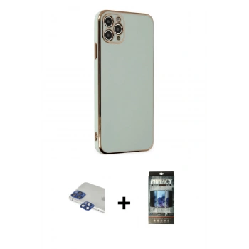 MARSİLYAN™- iPhone 11 Pro Max Kılıf Yankı Serisi - Siyah 34D Hayalet Izgaralı Cam + Pers Alüminyum Kamera Lens - LT