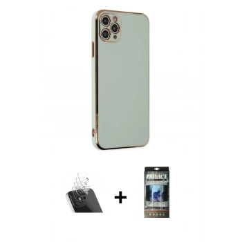 MARSİLYAN™- iPhone 11 Pro Max Kılıf Yankı Serisi - Siyah 34D Hayalet Izgaralı Cam + Kamera Lens Koruma Cam - SF