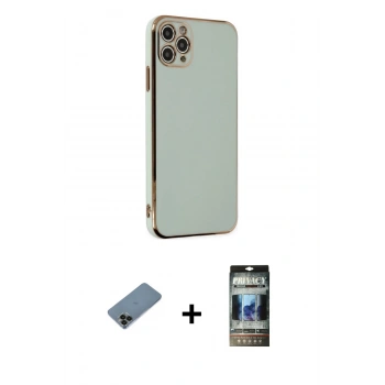 MARSİLYAN™- iPhone 11 Pro Max Kılıf Yankı Serisi - Siyah 34D Hayalet Izgaralı Cam + Shine Kamera Lens Koruma Cam - SH