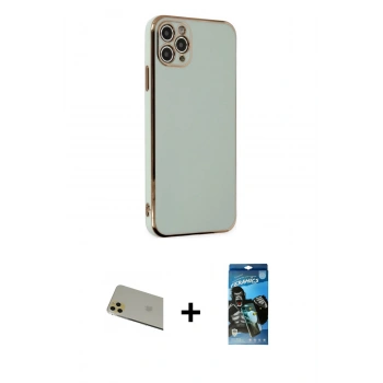 MARSİLYAN™- iPhone 11 Pro Max Kılıf Yankı Serisi - Siyah 34D Izgaralı Cam + Rainbow Kamera Lens Koruma Cam - GD