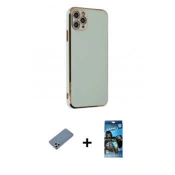 MARSİLYAN™- iPhone 11 Pro Max Kılıf Yankı Serisi - Siyah 34D Izgaralı Cam + Shine Kamera Lens Koruma Cam - GS