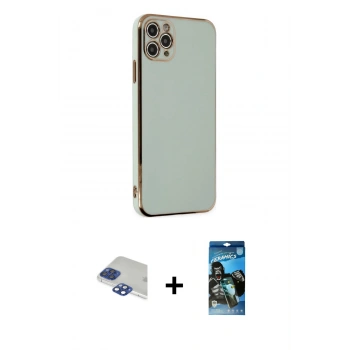 MARSİLYAN™- iPhone 11 Pro Max Kılıf Yankı Serisi - Siyah 34D Izgaralı Cam + Pers Alüminyum Kamera Lens - LT