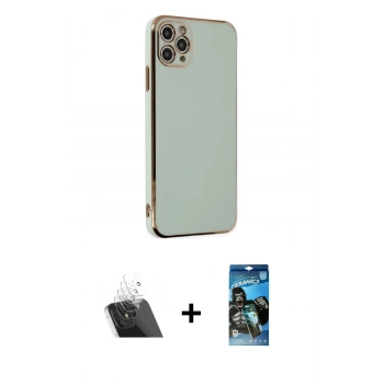 MARSİLYAN™- iPhone 11 Pro Max Kılıf Yankı Serisi - Siyah 34D Izgaralı Cam + Kamera Lens Koruma Cam - SF