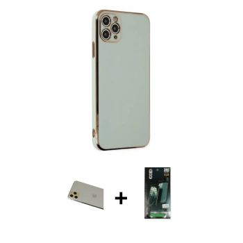 MARSİLYAN™- iPhone 11 Pro Max Kılıf Yankı Serisi - Siyah 360 Mat Full Body Arka Koruyucu + Rainbow Kamera Lens Koruma Cam - GD