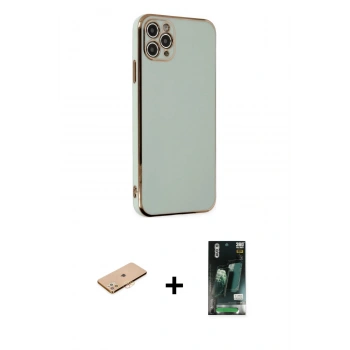 MARSİLYAN™- iPhone 11 Pro Max Kılıf Yankı Serisi - Siyah 360 Mat Full Body Arka Koruyucu + Renkli Kamera Lens Koruma Cam - TU