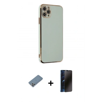 MARSİLYAN™- iPhone 11 Pro Max Kılıf Yankı Serisi - Siyah 3D Antistatik Hayalet Cam Ekran Koruyucu + Shine Kamera Lens Koruma Cam - GS