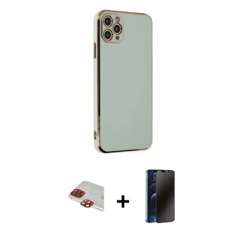 MARSİLYAN™- iPhone 11 Pro Max Kılıf Yankı Serisi - Siyah 3D Antistatik Hayalet Cam Ekran Koruyucu + Pers Alüminyum Kamera Lens - KI