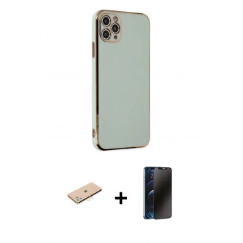 MARSİLYAN™- iPhone 11 Pro Max Kılıf Yankı Serisi - Siyah 3D Antistatik Hayalet Cam Ekran Koruyucu + Renkli Kamera Lens Koruma Cam - MI