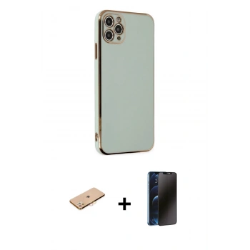 MARSİLYAN™- iPhone 11 Pro Max Kılıf Yankı Serisi - Siyah 3D Antistatik Hayalet Cam Ekran Koruyucu + Renkli Kamera Lens Koruma Cam - TU