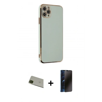 MARSİLYAN™- iPhone 11 Pro Max Kılıf Yankı Serisi - Siyah 3D Antistatik Hayalet Cam Ekran Koruyucu + Rainbow Kamera Lens Koruma Cam - YL