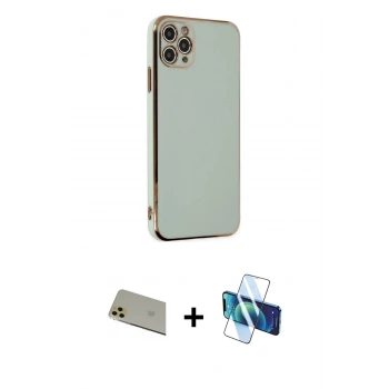 MARSİLYAN™- iPhone 11 Pro Max Kılıf Yankı Serisi - Siyah 3D Antistatik Seramik Nano Ekran Koruyucu + Rainbow Kamera Lens Koruma Cam - GD