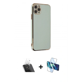 MARSİLYAN™- iPhone 11 Pro Max Kılıf Yankı Serisi - Siyah 3D Antistatik Seramik Nano Ekran Koruyucu + Kamera Lens Koruma Cam - SF