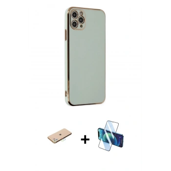 MARSİLYAN™- iPhone 11 Pro Max Kılıf Yankı Serisi - Siyah 3D Antistatik Seramik Nano Ekran Koruyucu + Renkli Kamera Lens Koruma Cam - MI