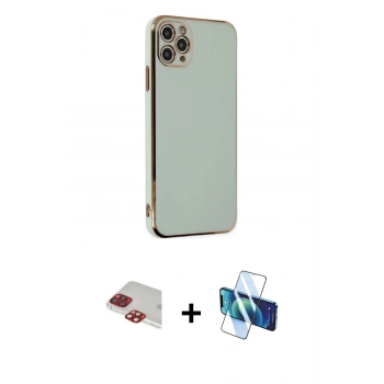 MARSİLYAN™- iPhone 11 Pro Max Kılıf Yankı Serisi - Siyah 3D Antistatik Seramik Nano Ekran Koruyucu + Pers Alüminyum Kamera Lens - KI