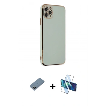 MARSİLYAN™- iPhone 11 Pro Max Kılıf Yankı Serisi - Siyah 3D Antistatik Seramik Nano Ekran Koruyucu + Shine Kamera Lens Koruma Cam - SABE