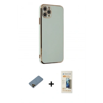 MARSİLYAN™- iPhone 11 Pro Max Kılıf Yankı Serisi - Siyah 6D Mat Seramik Hayalet Nano Ekran Koruyucu + Shine Kamera Lens Koruma Cam - GD