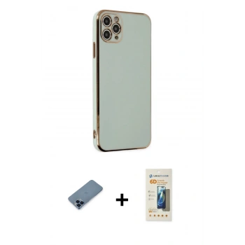MARSİLYAN™- iPhone 11 Pro Max Kılıf Yankı Serisi - Siyah 6D Mat Seramik Hayalet Nano Ekran Koruyucu + Metal Kamera Lens Koruma Cam - MI
