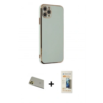 MARSİLYAN™- iPhone 11 Pro Max Kılıf Yankı Serisi - Siyah 6D Mat Seramik Hayalet Nano Ekran Koruyucu + Rainbow Kamera Lens Koruma Cam - GD