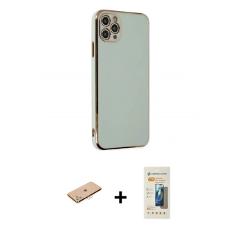 MARSİLYAN™- iPhone 11 Pro Max Kılıf Yankı Serisi - Siyah 6D Mat Seramik Hayalet Nano Ekran Koruyucu + Renkli Kamera Lens Koruma Cam - PE