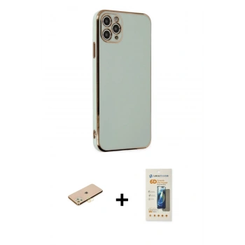 MARSİLYAN™- iPhone 11 Pro Max Kılıf Yankı Serisi - Siyah 6D Mat Seramik Hayalet Nano Ekran Koruyucu + Renkli Kamera Lens Koruma Cam - SI