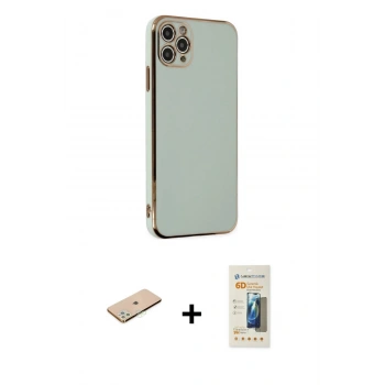MARSİLYAN™- iPhone 11 Pro Max Kılıf Yankı Serisi - Siyah 6D Mat Seramik Hayalet Nano Ekran Koruyucu + Renkli Kamera Lens Koruma Cam - YL